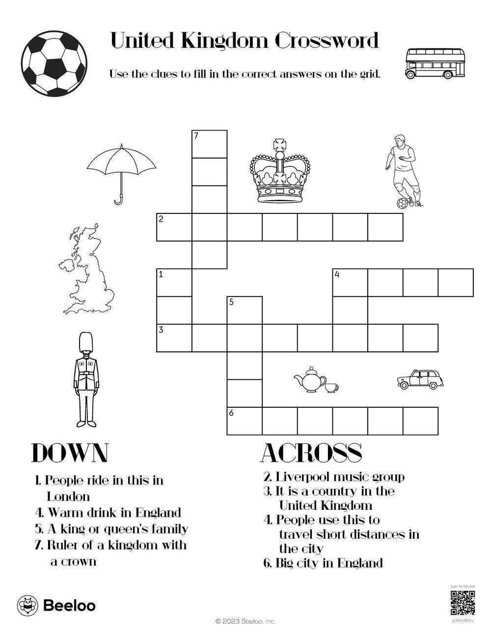 United Kingdom Crossword Beeloo Printable Crafts And Activities For Kids