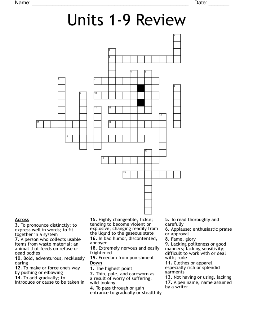 Units 1 9 Review Crossword WordMint