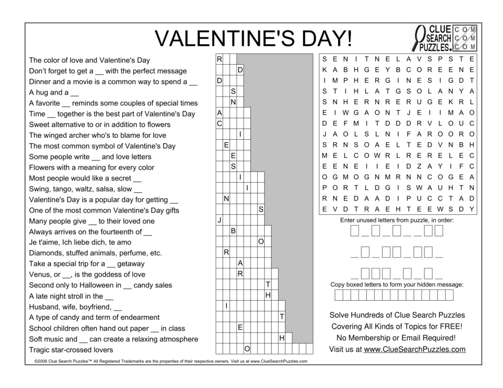 Valentine s Day Puzzle Solution Clue Search Puzzles