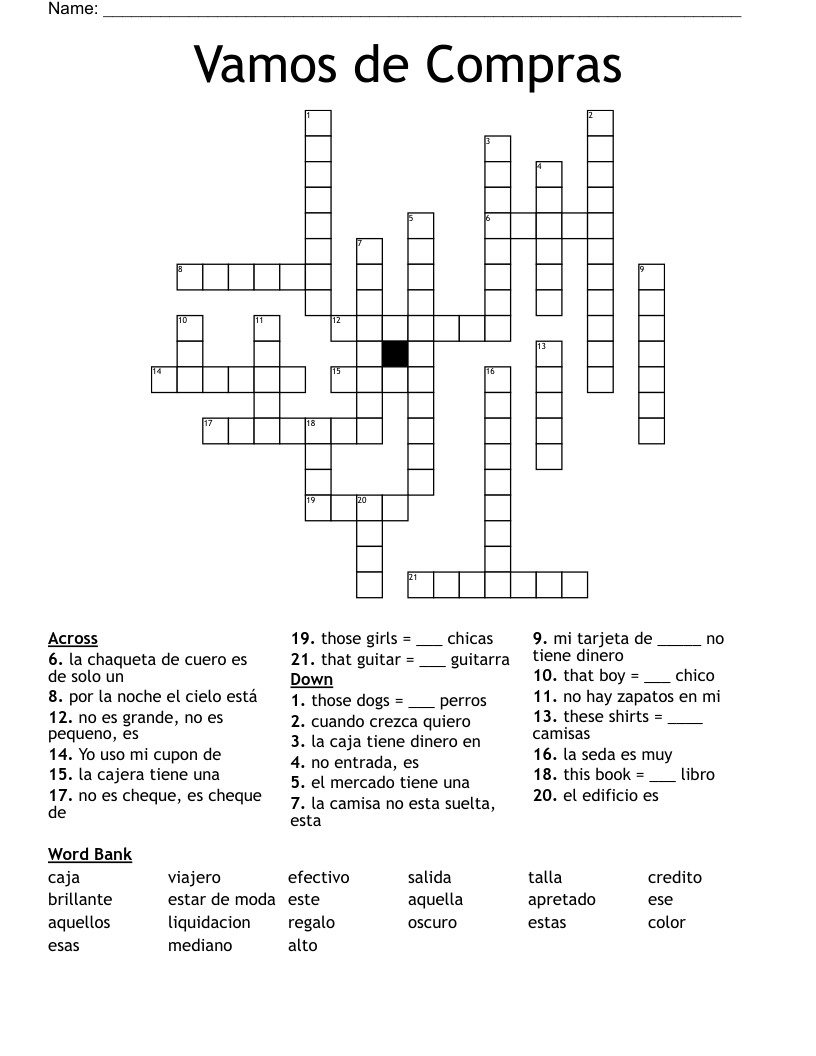 Vamos De Compras Crossword WordMint