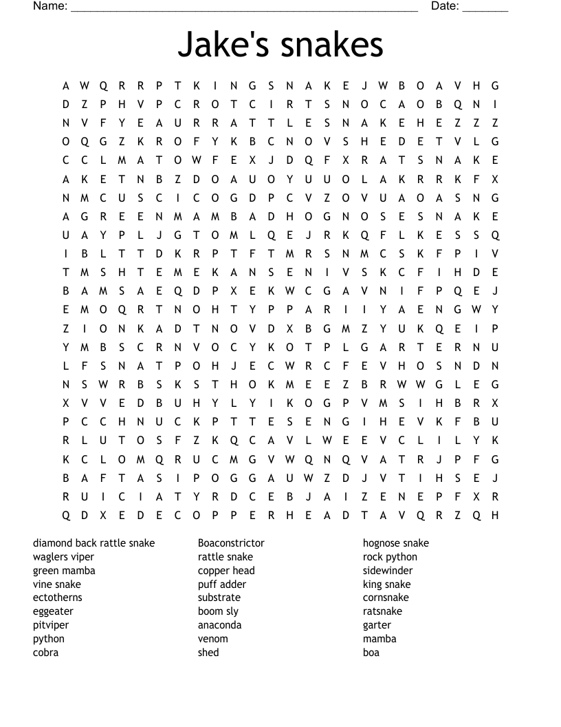 Venomous Snakes Crossword WordMint