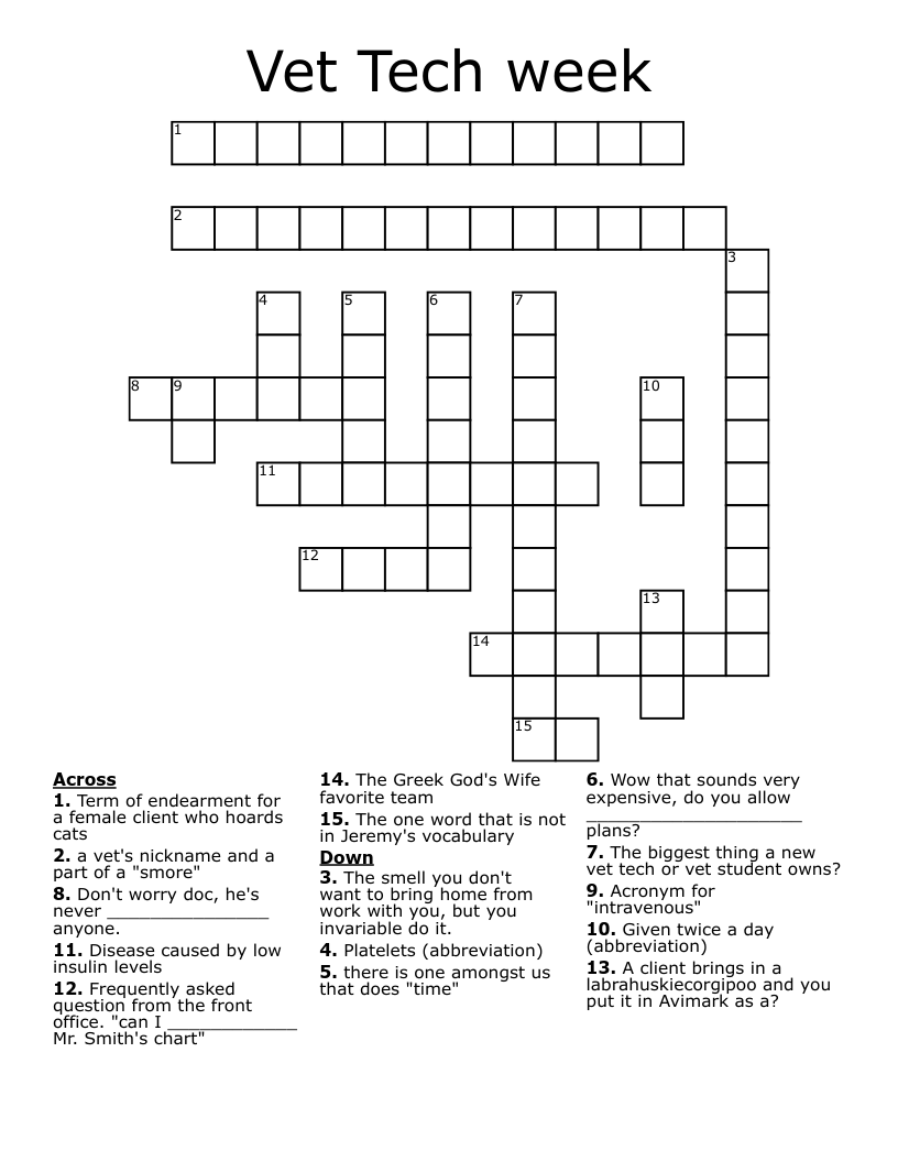 Vet Tech Week Crossword WordMint
