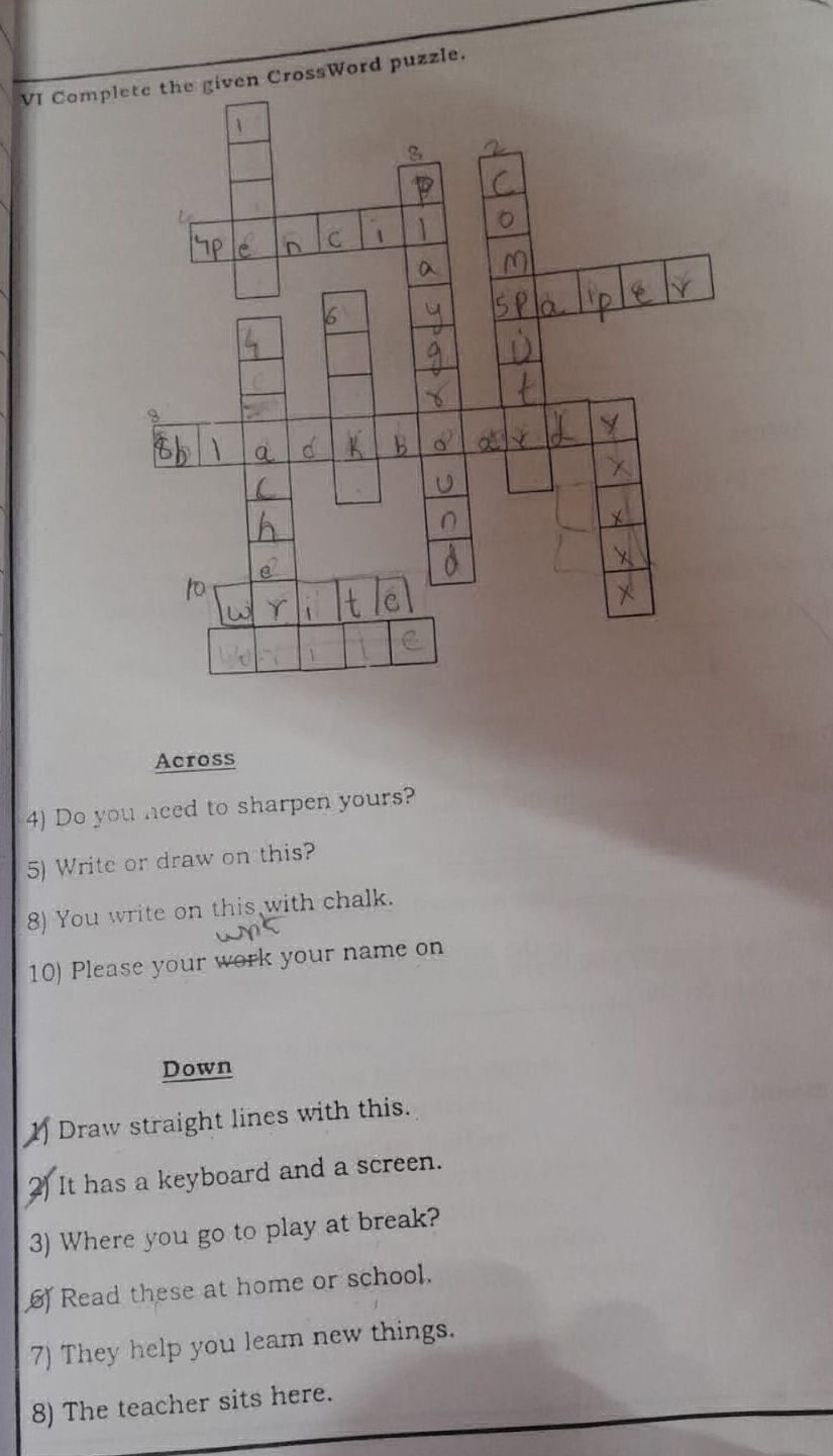 VI Complete The Given CrossWord Puzzle StudyX