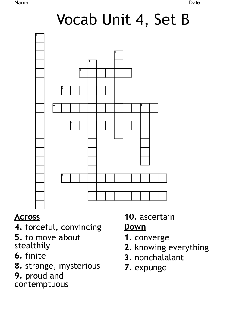 Vocab Unit 4 Set B Crossword WordMint