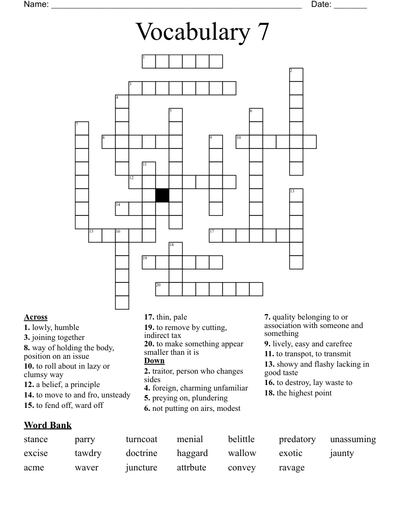 Vocabulary 7 Crossword WordMint