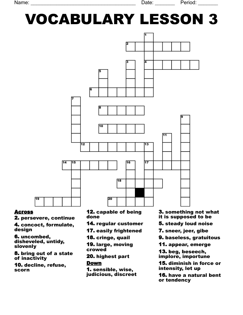 VOCABULARY LESSON 3 Crossword WordMint