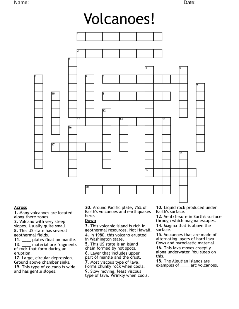 Volcanoes Crossword WordMint