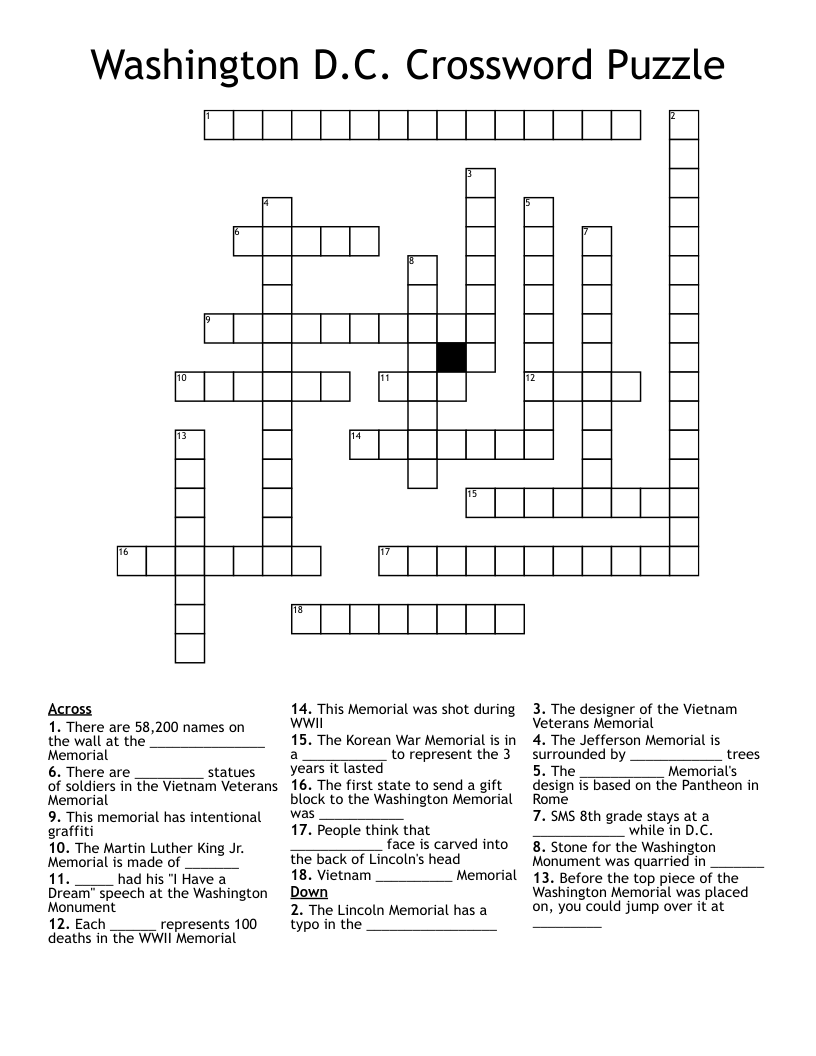 Washington D C Crossword Puzzle WordMint