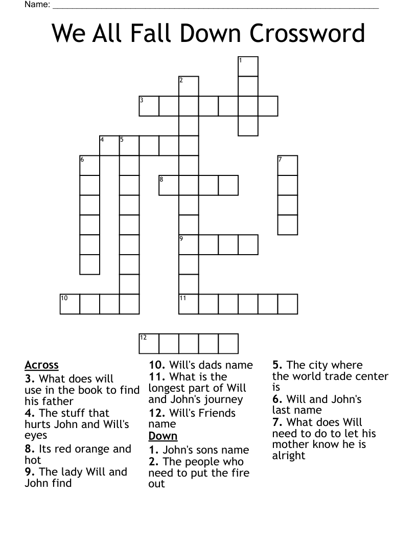 We All Fall Down Crossword WordMint