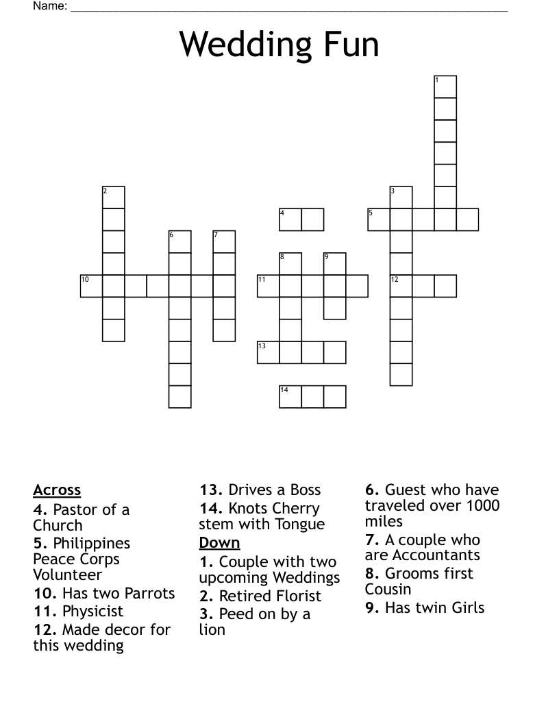 Wedding Fun Crossword WordMint