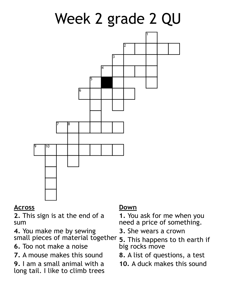 Week 2 Grade 2 QU Crossword WordMint