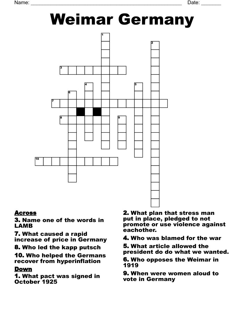 Weimar Germany Crossword WordMint
