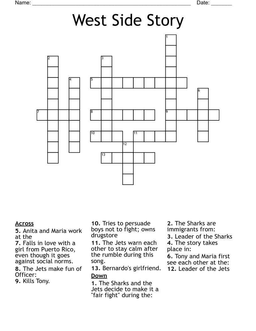 West Side Story Crossword WordMint