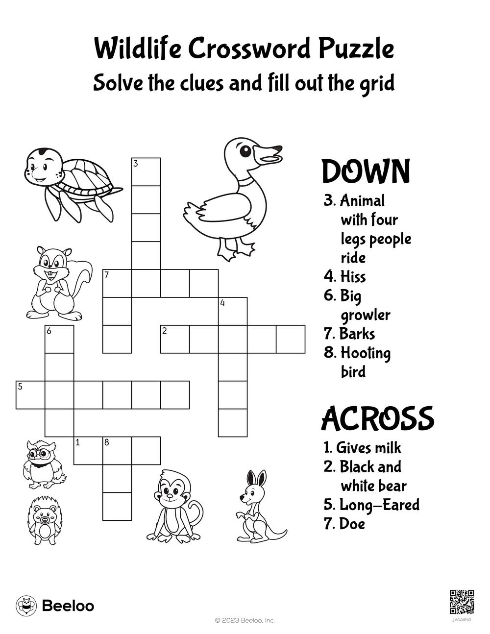 Wildlife Crossword Puzzle Beeloo Printable Crafts And Activities For Kids