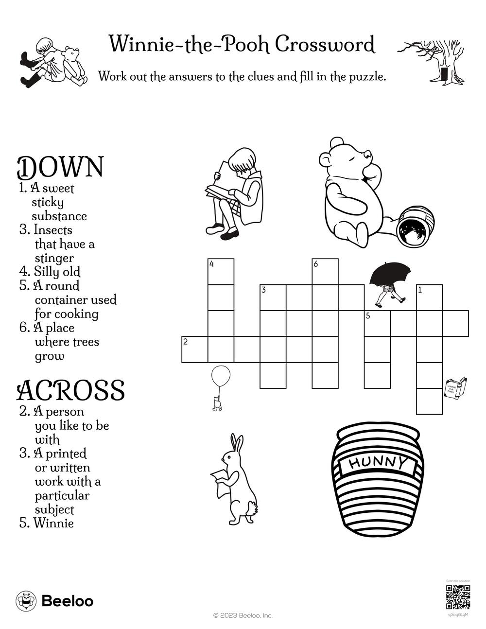 Winnie the Pooh Crossword Beeloo Printable Crafts And Activities For Kids