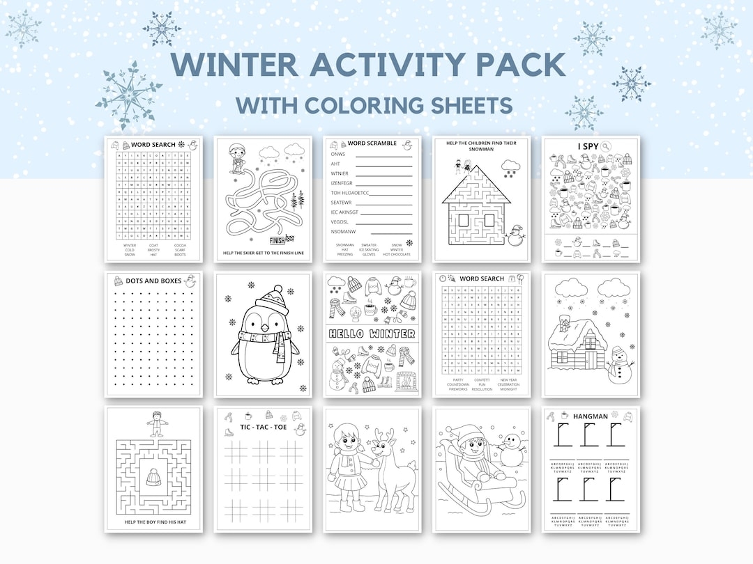 Winter Activity Printable Winter Games Winter Printable Winter Coloring Pages Winter Fun Activities Word Search I Spy Printable Etsy