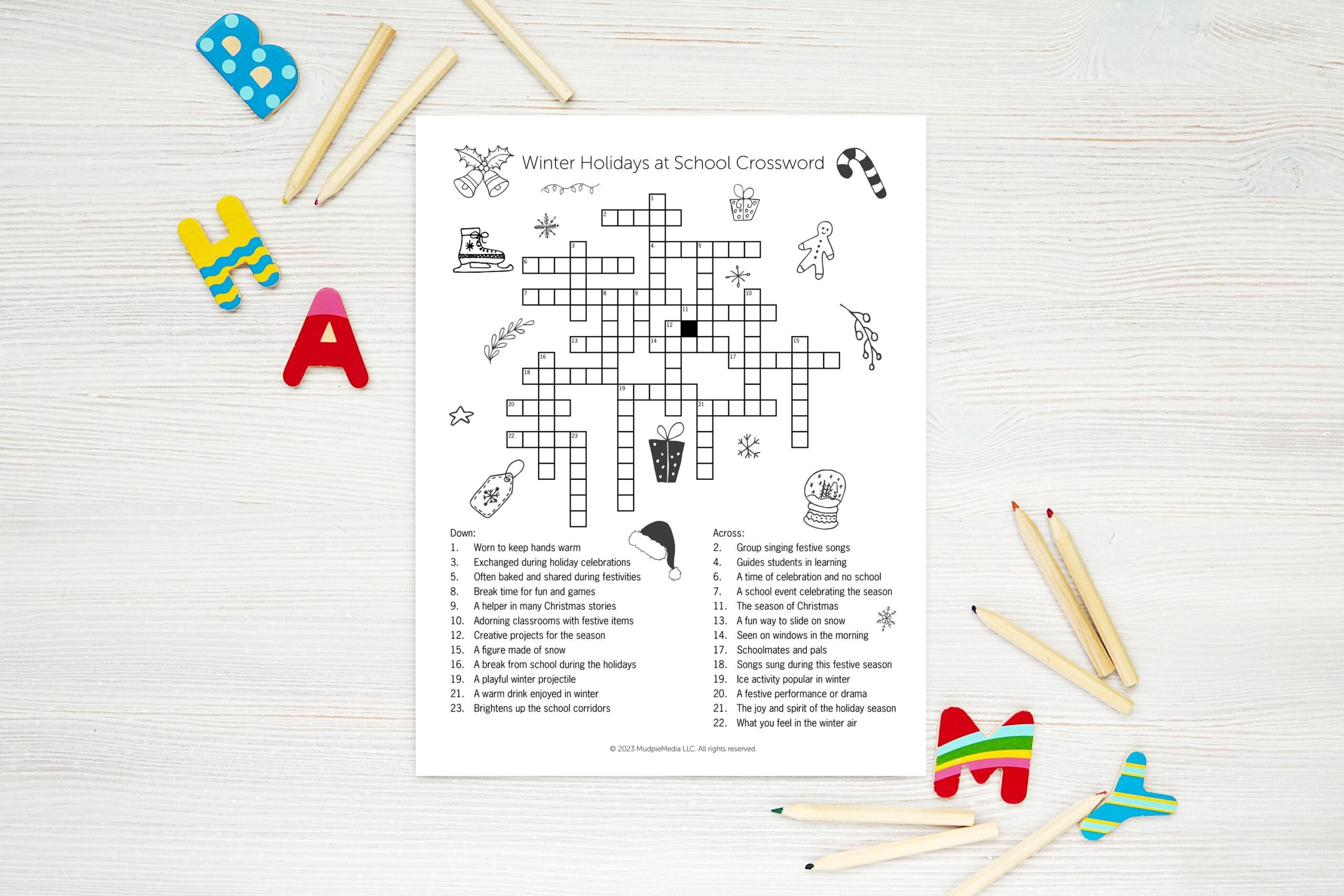 Winter Holidays At School Crossword Puzzle Worksheet Printables Etsy