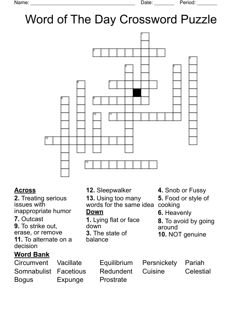 Word Of The Day Crossword Puzzle WordMint