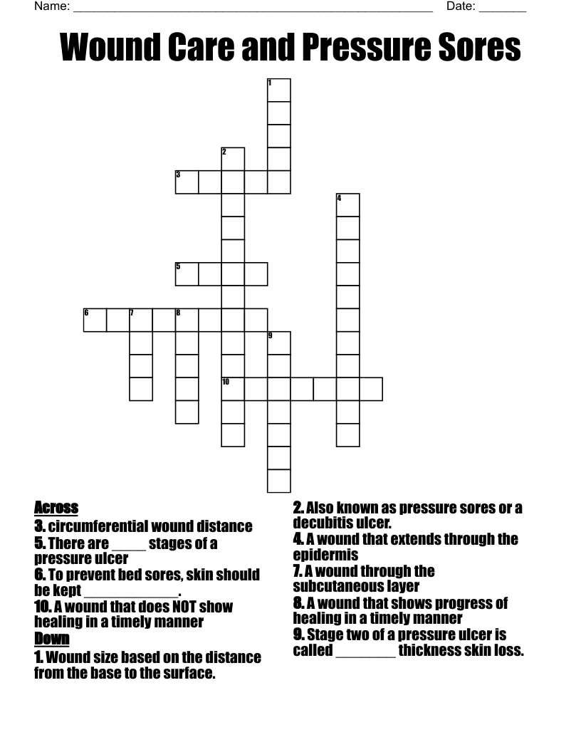 Wound Care And Pressure Sores Crossword WordMint
