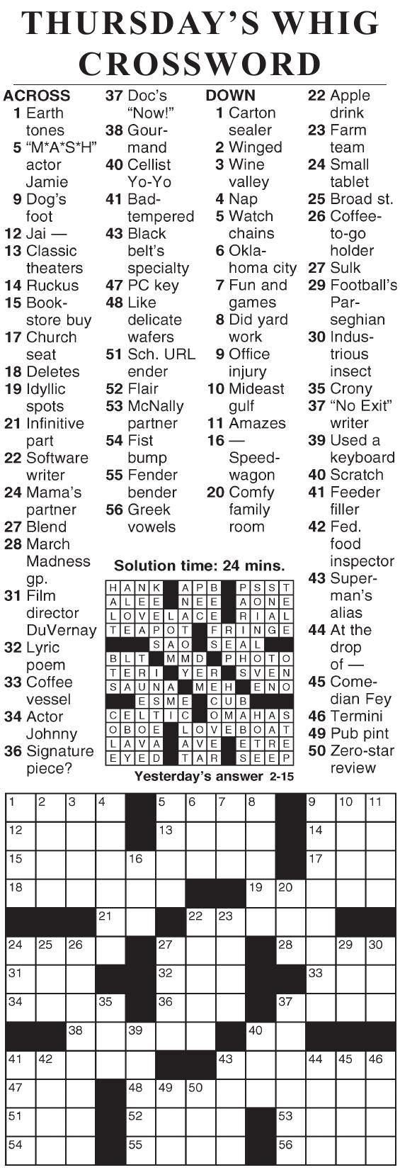 0215 Crossword Crosswords Cecildaily