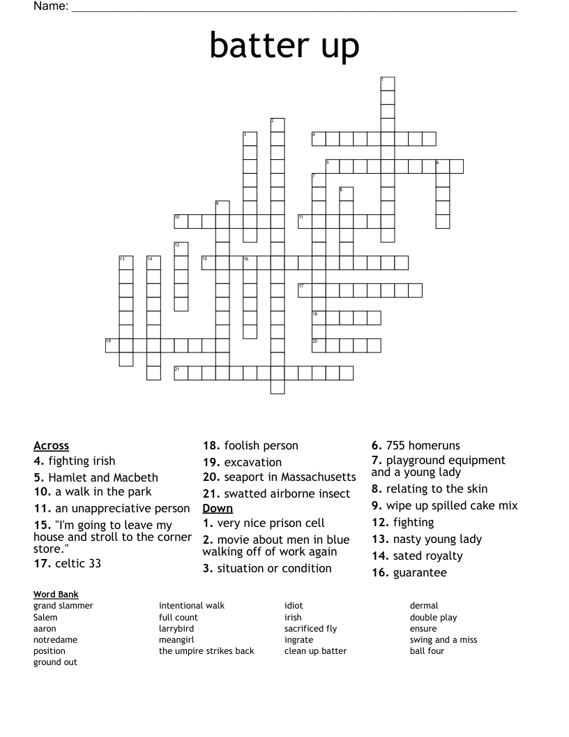 Batter Up Crossword WordMint