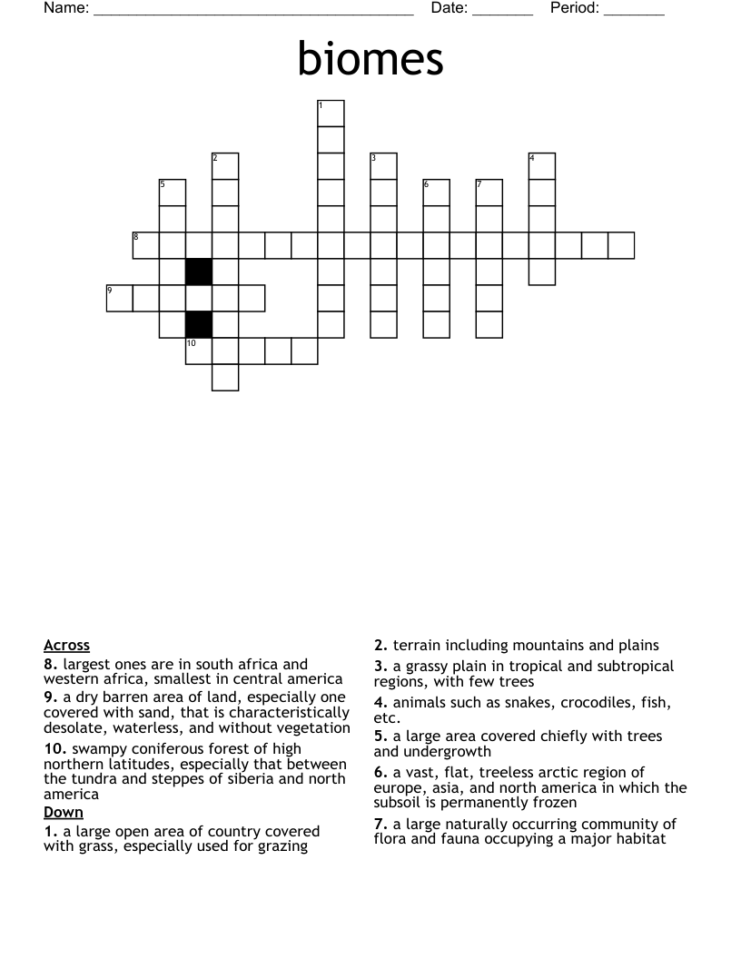 Biomes Crossword WordMint