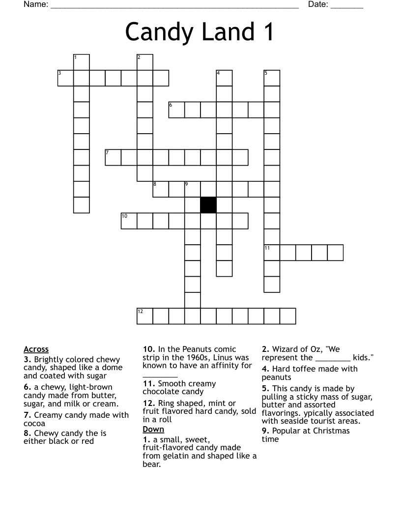 Candy Land 1 Crossword WordMint Candy Land 1 Crossword WordMint