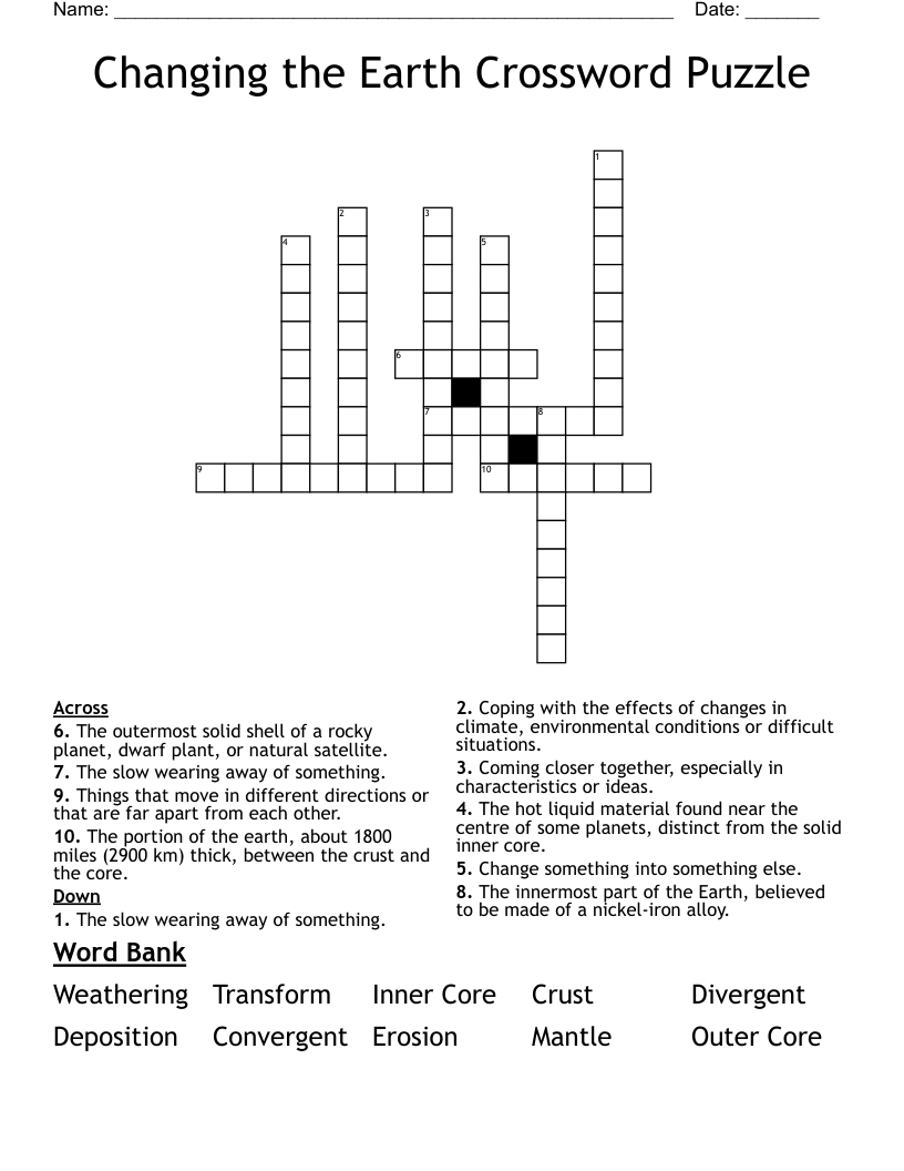 Changing The Earth Crossword Puzzle WordMint