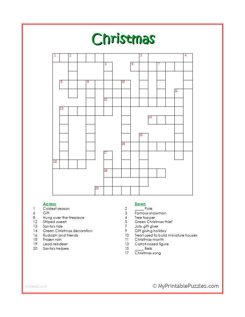christmas crossword puzzle