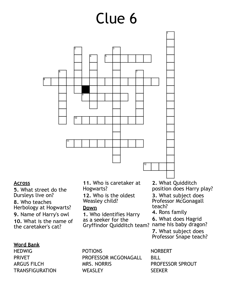 Clue 6 Crossword WordMint