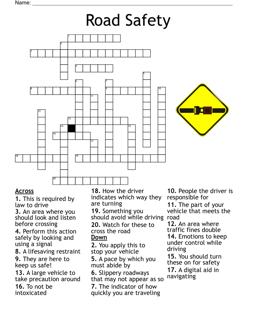 Driver s Ed Vocabulary Crossword WordMint