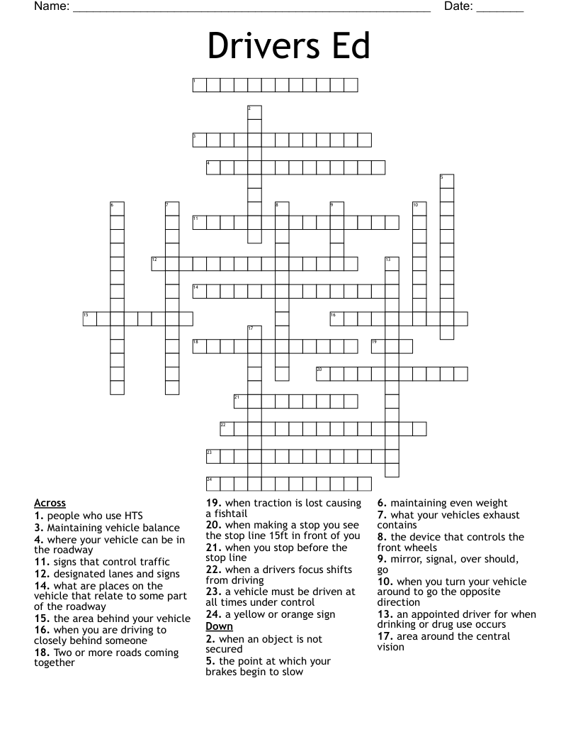 Drivers Ed Crossword WordMint