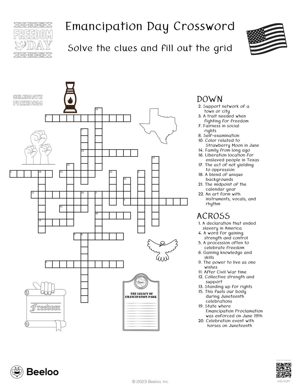 Emancipation Day Crossword Beeloo Printable Crafts And Activities For Kids
