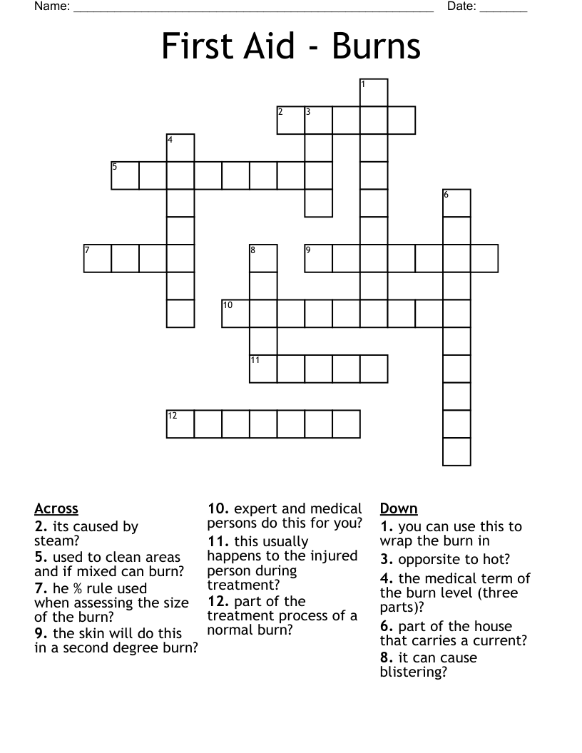 First Aid Burns Crossword WordMint First Aid Burns Crossword WordMint
