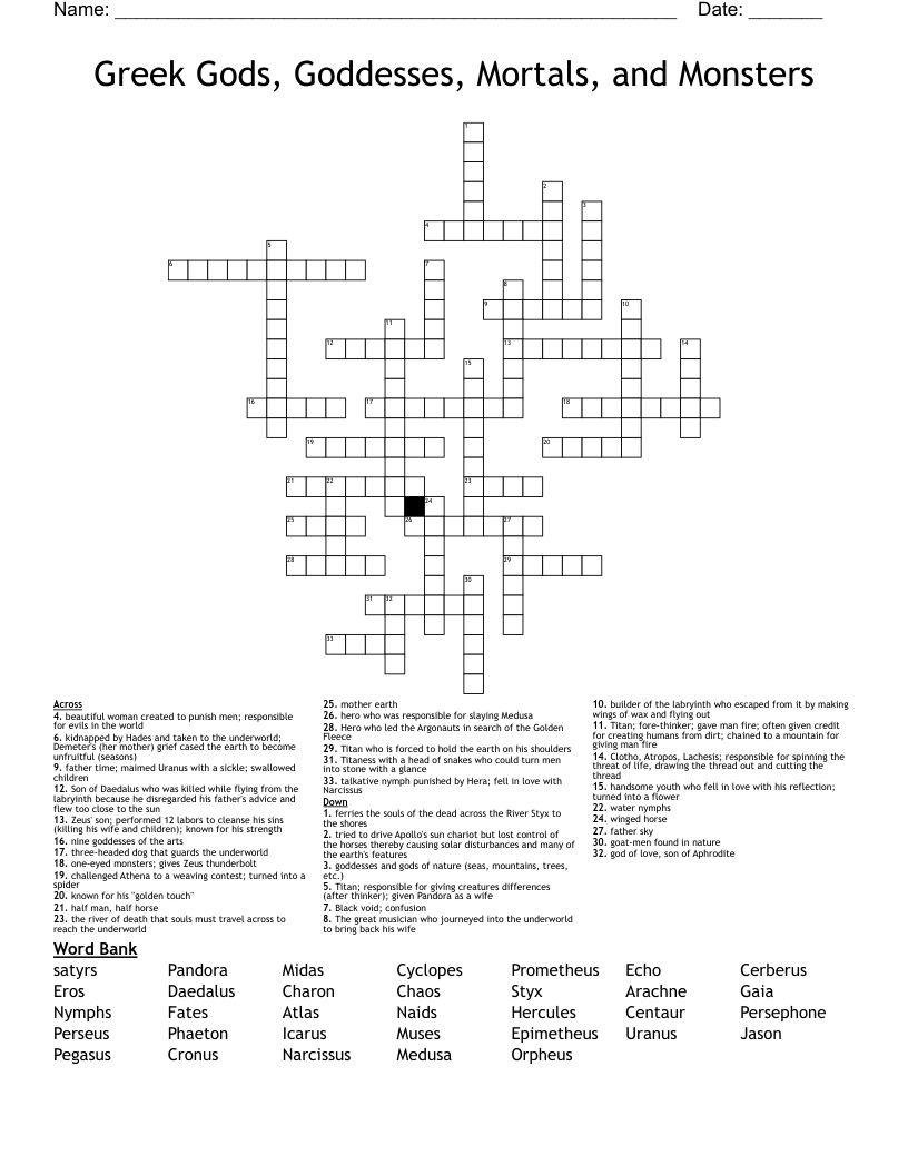 Greek Gods Goddesses Mortals And Monsters Crossword WordMint