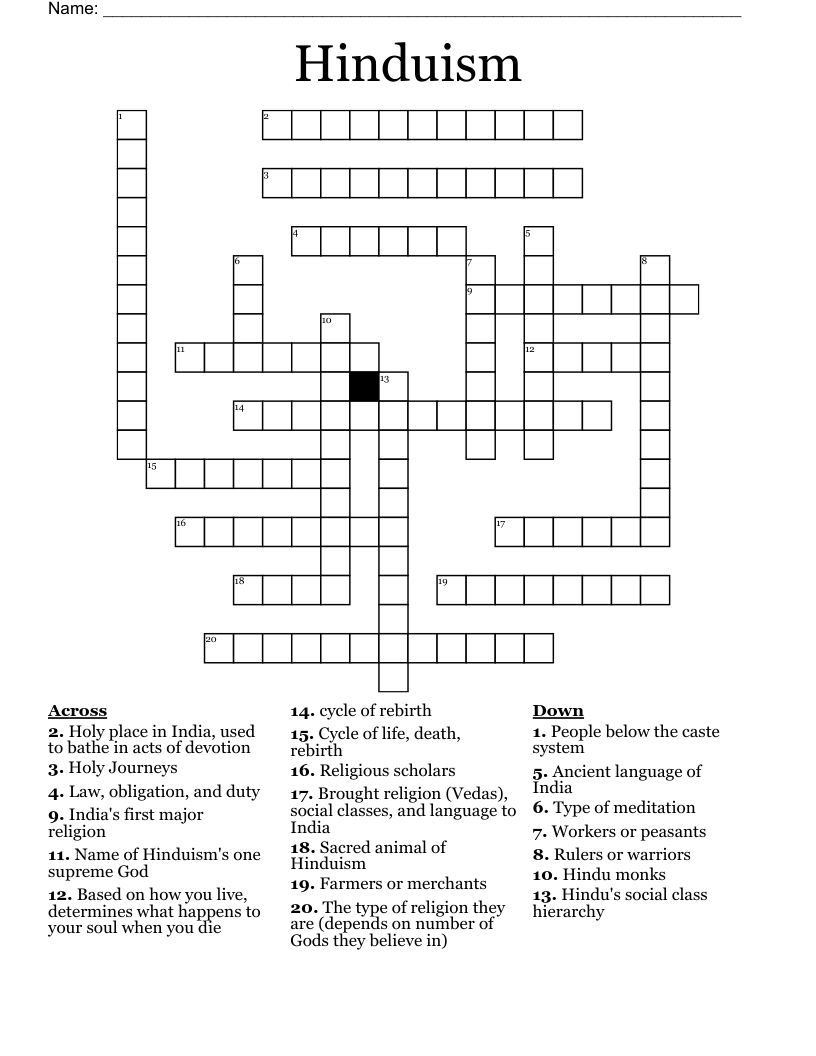 Hinduism Crossword WordMint