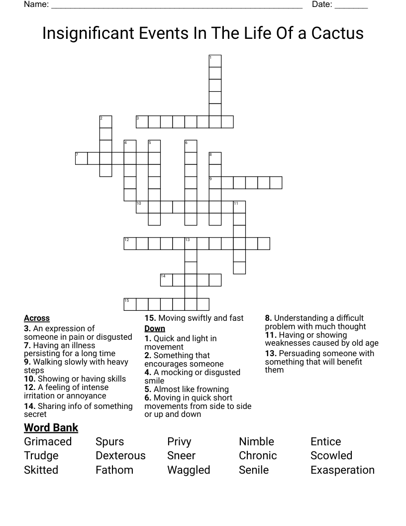Insignificant Events In The Life Of A Cactus Crossword WordMint