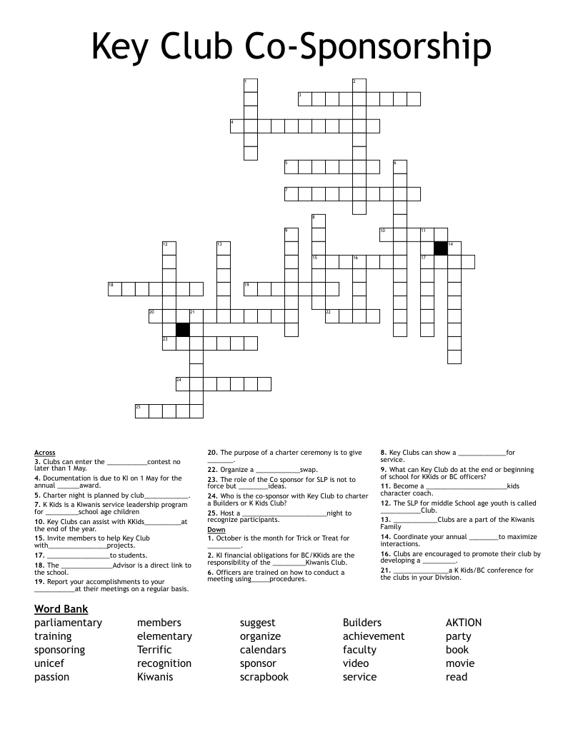 Key Club Crossword WordMint Key Club Crossword WordMint