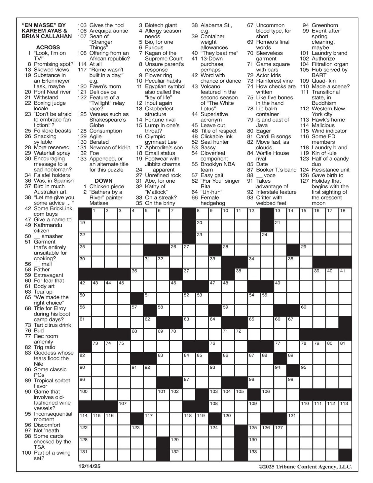 LA Times Crossword Dec 14 2025 Crosswords Yakimaherald