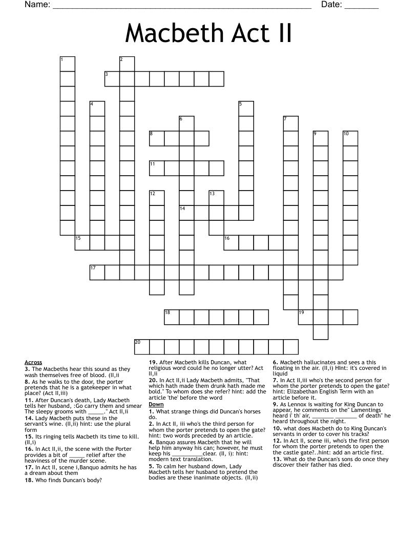 Macbeth Act II Crossword WordMint Macbeth Act II Crossword WordMint