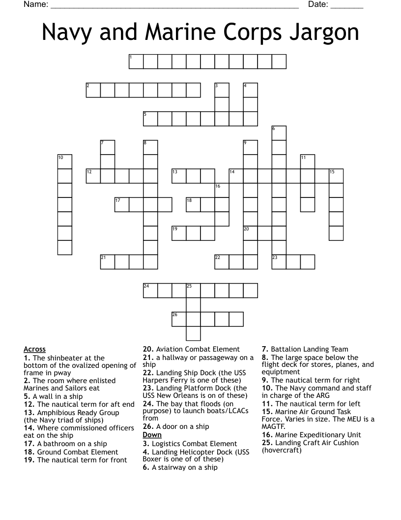 Navy And Marine Corps Jargon Crossword WordMint Navy And Marine Corps Jargon Crossword WordMint