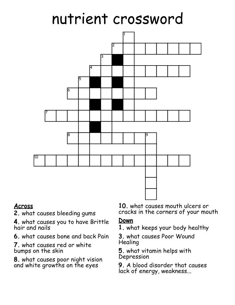 Nutrient Crossword WordMint Nutrient Crossword WordMint