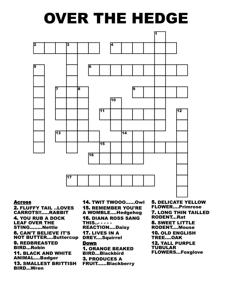 OVER THE HEDGE Crossword WordMint