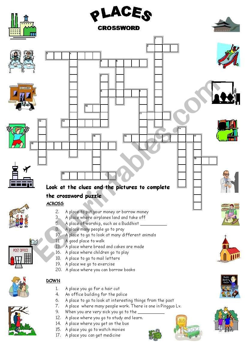 Places Crossword ESL Worksheet By Mysouldances