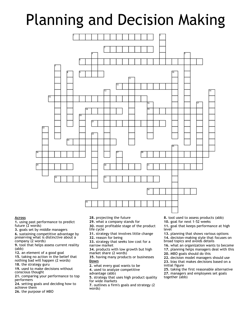 Planning And Decision Making Crossword WordMint