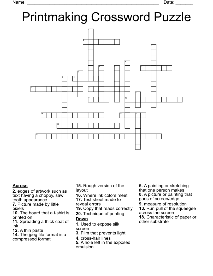 printmaking crossword puzzle