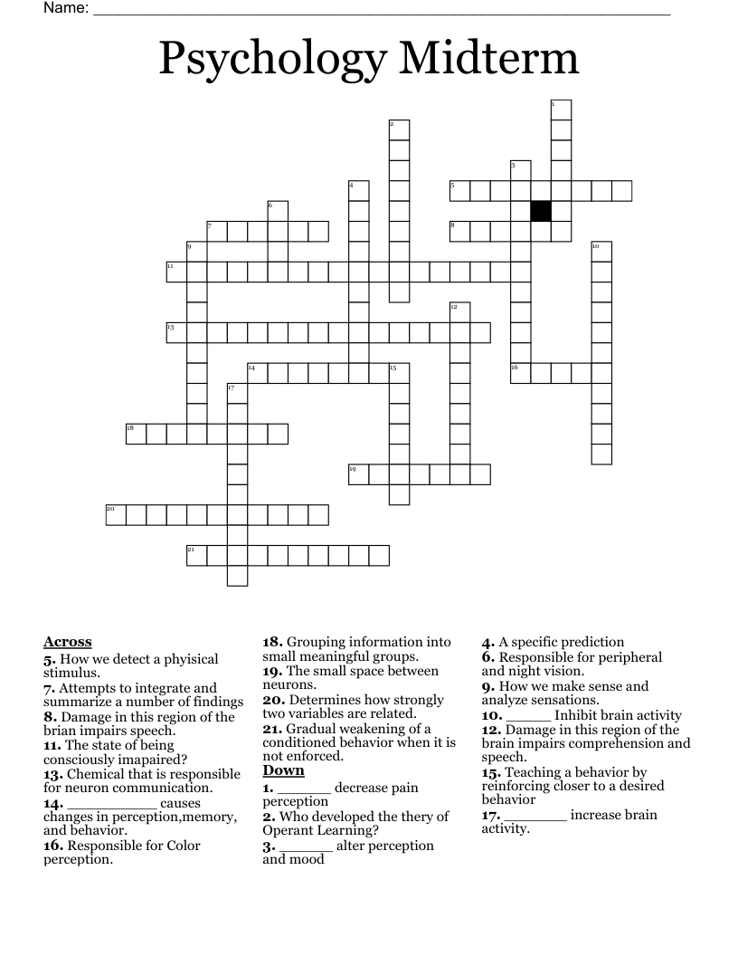 Psychology Midterm Crossword WordMint Psychology Midterm Crossword WordMint