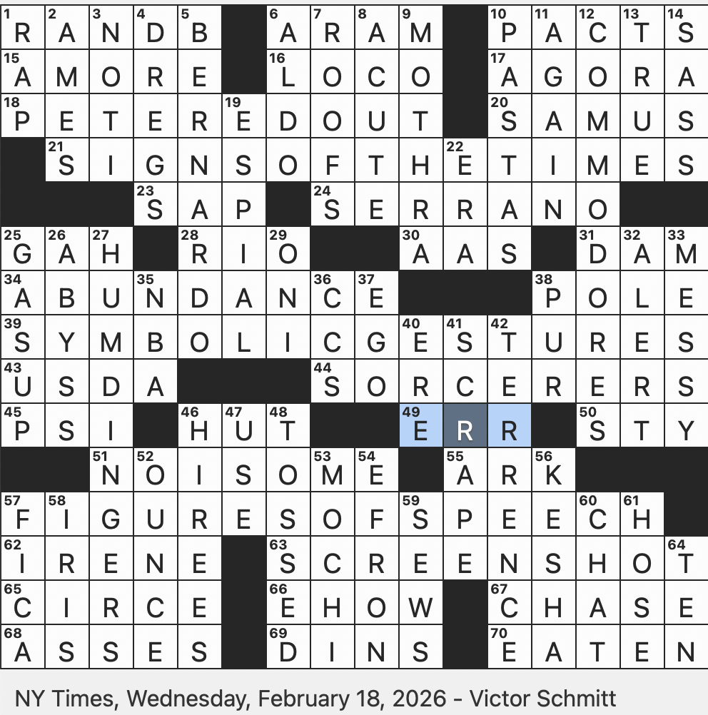 Rex Parker Does The NYT Crossword Puzzle Biblical Name For Syria WED 2 18 26 Offensively Odorous Aran Heroine Of Nintendo s Metroid Demon Of Japanese Folklore Reduced To Rex Parker Does The NYT Crossword Puzzle Biblical Name For Syria WED 2 18 26 Offensively Odorous Aran Heroine Of Nintendo s Metroid Demon Of Japanese Folklore Reduced To