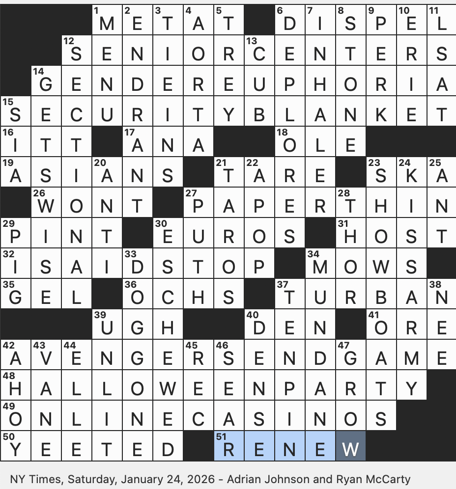 Rex Parker Does The NYT Crossword Puzzle Chucked Informally SAT 1 24 26 Fan Group That Often Wears Black and white Face Paint Means Of Closing Up A Vent Horn heavy Genre Rex Parker Does The NYT Crossword Puzzle Chucked Informally SAT 1 24 26 Fan Group That Often Wears Black and white Face Paint Means Of Closing Up A Vent Horn heavy Genre