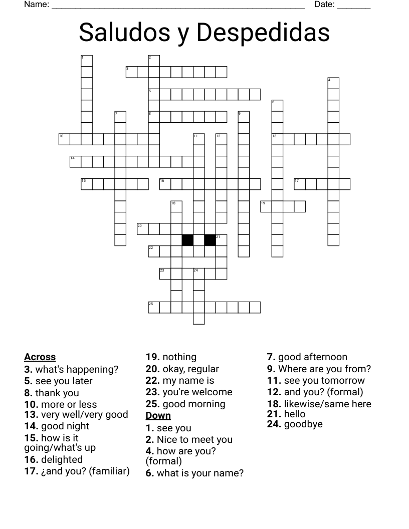 Saludos Y Despedidas Crossword WordMint